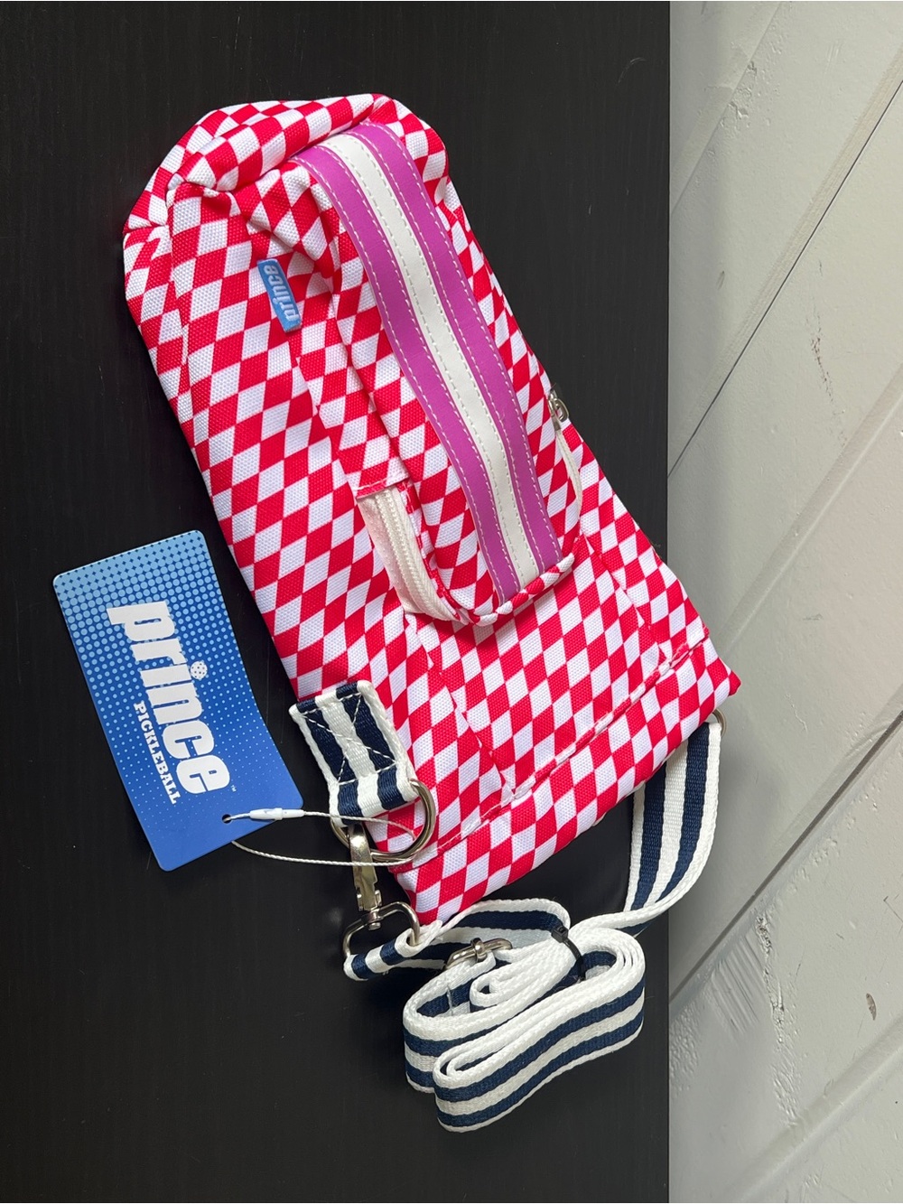 NWT Prince Red& White Checkered Pickleball Water Bottle Holder w/ Strap